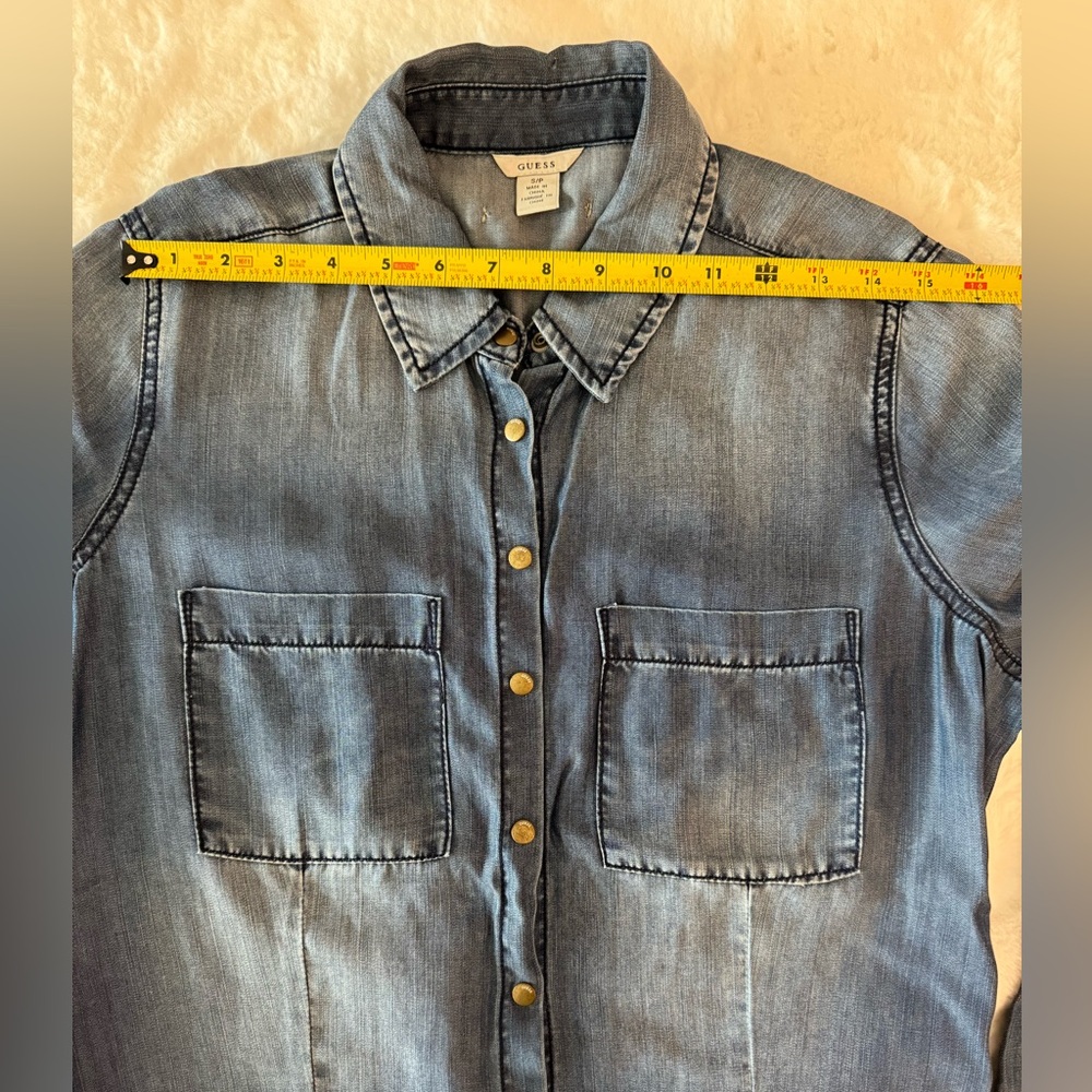 Guess Snap Buttons, 100% Tencel, Long Sleeve, Blue Denim-like Shirt- size S - Picture 13 of 16